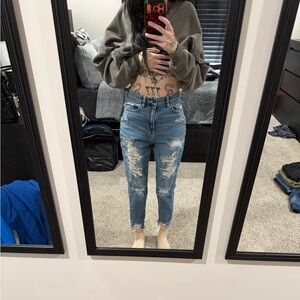 High-Waisted Distressed Blue Jeans